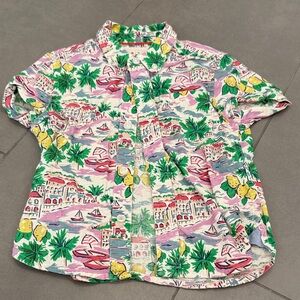 Mini Boden Italian Amalfi Coast Lemon Button-Down Short Sleeve Shirt Sz 3-4 Yrs